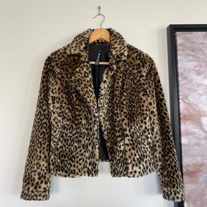 Lord & Taylor Faux leopard fur moto jacket XS